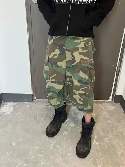 Joshua Jamal Washed and Distressed Deconstructed Patchwork Kanye Carti Style Camouflage Capri Shorts ins