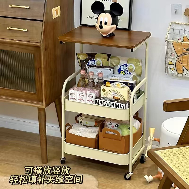 中古风小推车置物架家用移动带轮宿舍好物床边厨房零食果蔬收纳架
