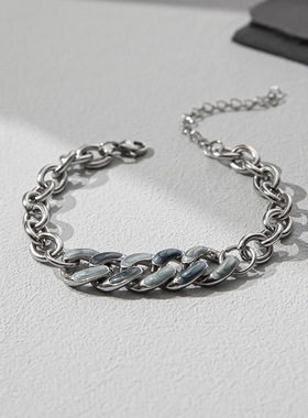 钛钢不掉色古巴链手链男士潮牌嘻哈女 ins冷淡风简约情侣手饰配饰