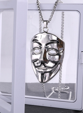 韩版ins小丑面具笑脸网红钛钢项链嘻哈潮街头长款毛衣链吊坠男女