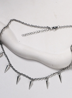 哥特式朋克铆钉颈链重金属嘻哈尖锥项链时尚潮流潮流饰品个性暗黑