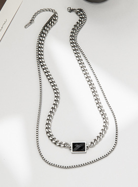 欧美嘻哈轻奢不掉色钛钢项链 双层闪烁朋克嘻哈项链女百搭饰品