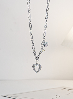 欧美冷淡风酷潮粗链子百搭项链 个性ins镂空爱心小众设计感配饰