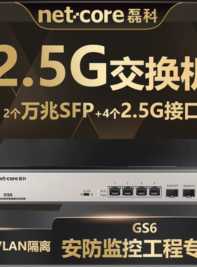 netcore磊科4口 2.5G交换机 万兆10G SFP光口支持向下兼容企业级VLAN千兆家用安防监控网线分流器即插即用GS6