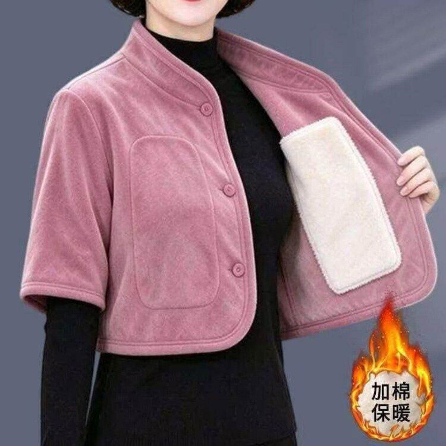 官小宴冬季后背加绒双面绒短袖马甲女士立领保暖砍肩护肩膀短外a5