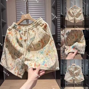 夏复古宽a6 碎花高腰时尚 沃纳轻奢男装 色织提花字母涂鸦男休闲短裤