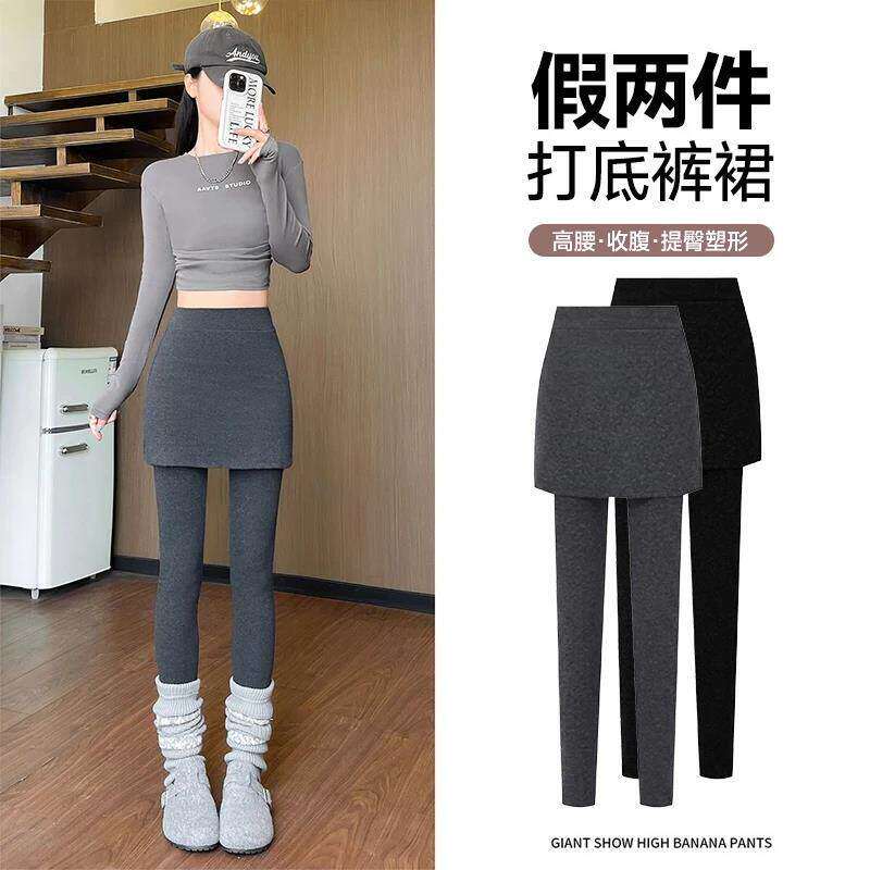 朵莲服饰假两件打底裤女春秋薄款2026新款女士紧身裤冬季加绒显a5