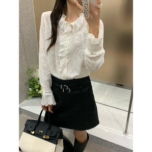 羊毛重工复古荷叶边针织开衫长袖女装提花圆领毛衣女外套