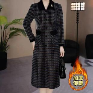 加厚混纺雪花绒连衣裙秋冬女士保暖礼服长裙气质妈妈a82 辉冕女装