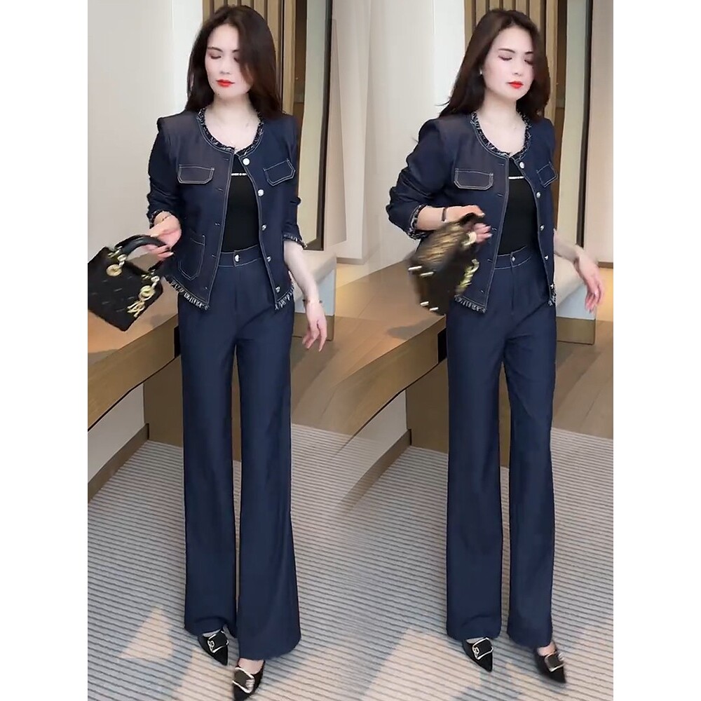 点击率时尚牛仔套装女2025秋季新款洋气显瘦牛仔外套阔腿裤休闲两