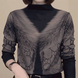 长a99 女士半高领双面绒上衣秋冬时尚 闵潇女装 洋气印花保暖打底衫