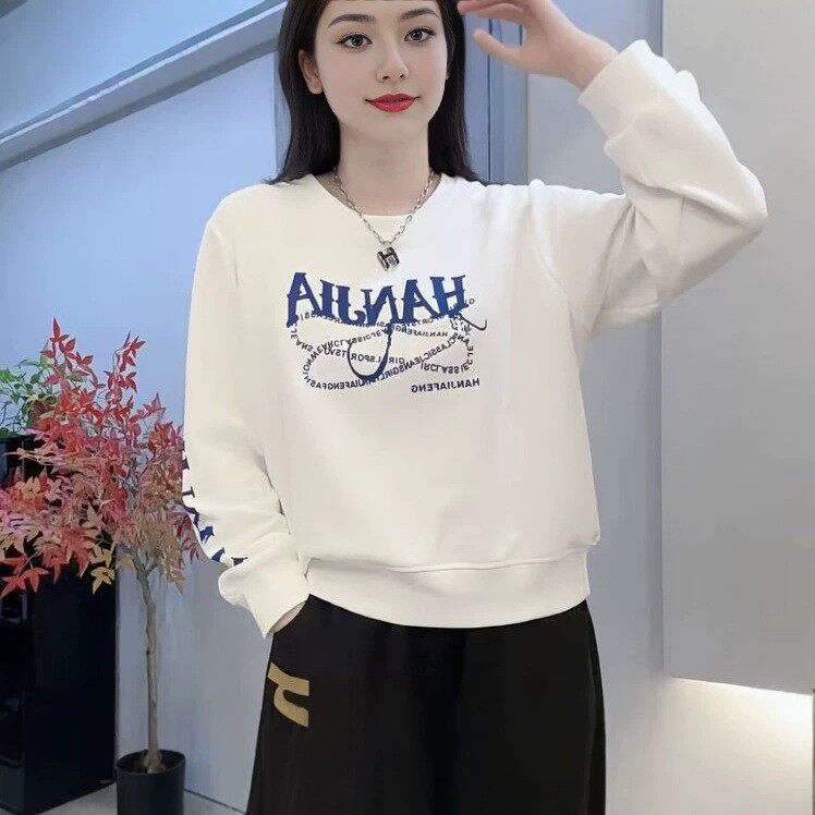 爆款打底衫2026春秋季时尚字母印花长袖T恤女士卫衣上衣a6