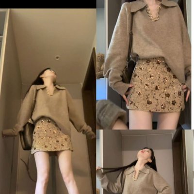 韩系chic高级感针织毛衣短裙套装女2025早初秋季新款气质ootd穿搭