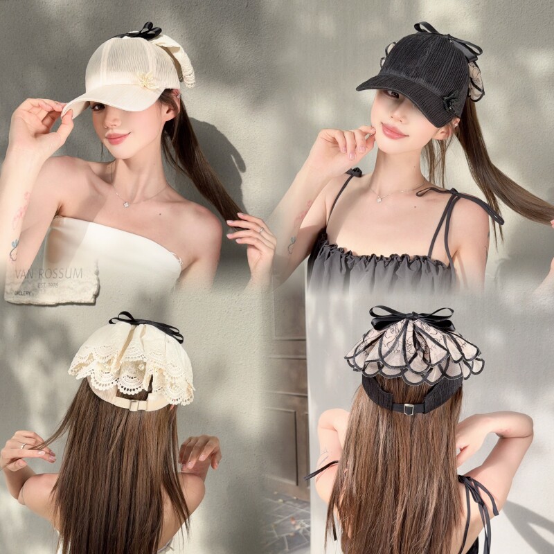 NIUYANG 原创春夏透气半透百褶镂空扇形蕾丝图腾燕尾高颅顶鸭舌帽