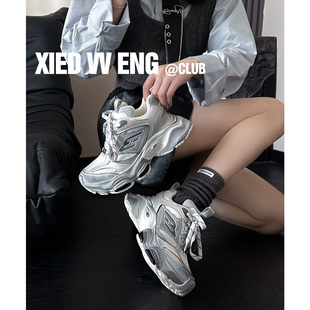 超厚底做旧高级灰运动鞋 「鞋 2025夏走秀新款 女款 子 登」巴黎老爹鞋