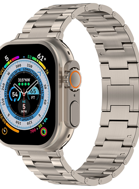 适用苹果手表表带applewatch ultra2纯钛金属腕带s10磁吸扣链式钛带iwatch9/8/7/6se2创意三株45mm46mm42侧拆
