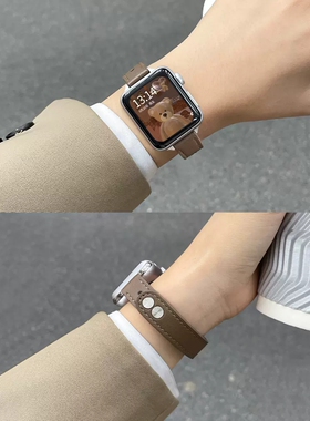 适用苹果iwatch8表带applewatch7手表带se皮表带iwatchs6/5/4/3皮带ultra女真皮watchse皮质夏41mm/49/45时尚