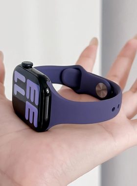 适用apple watchS11手表表带iwatchS10/9/8/7/se小蛮腰硅胶苹果手表ultra2超细运动替换表带秋冬女雾紫色高级