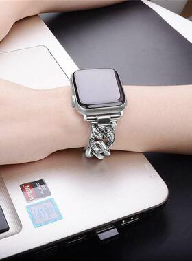 适用applewatch6表带不锈钢iwatch se手表原装金属腕带44mm苹果6/5/4/代男女潮iwatch5个性磁吸3/2/1表带镶钻
