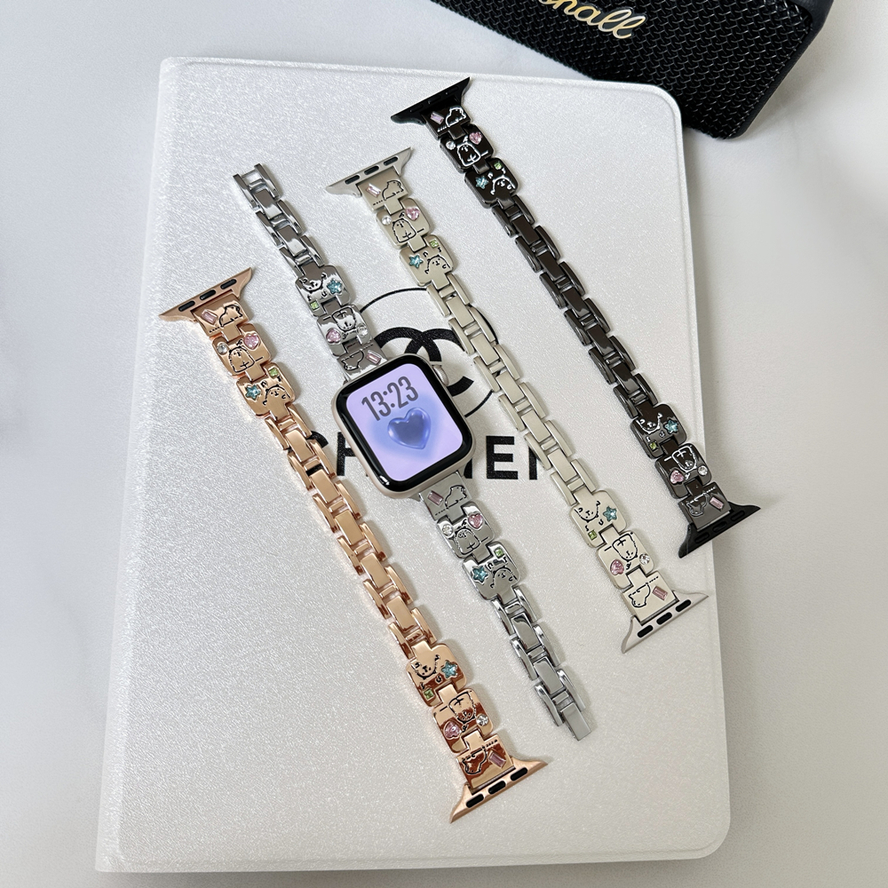 适用苹果手表表带s10女款iwatch s98watch9卡皮巴拉爱心不锈钢表带applewatch夏series表壳高级感45mm腕带se2