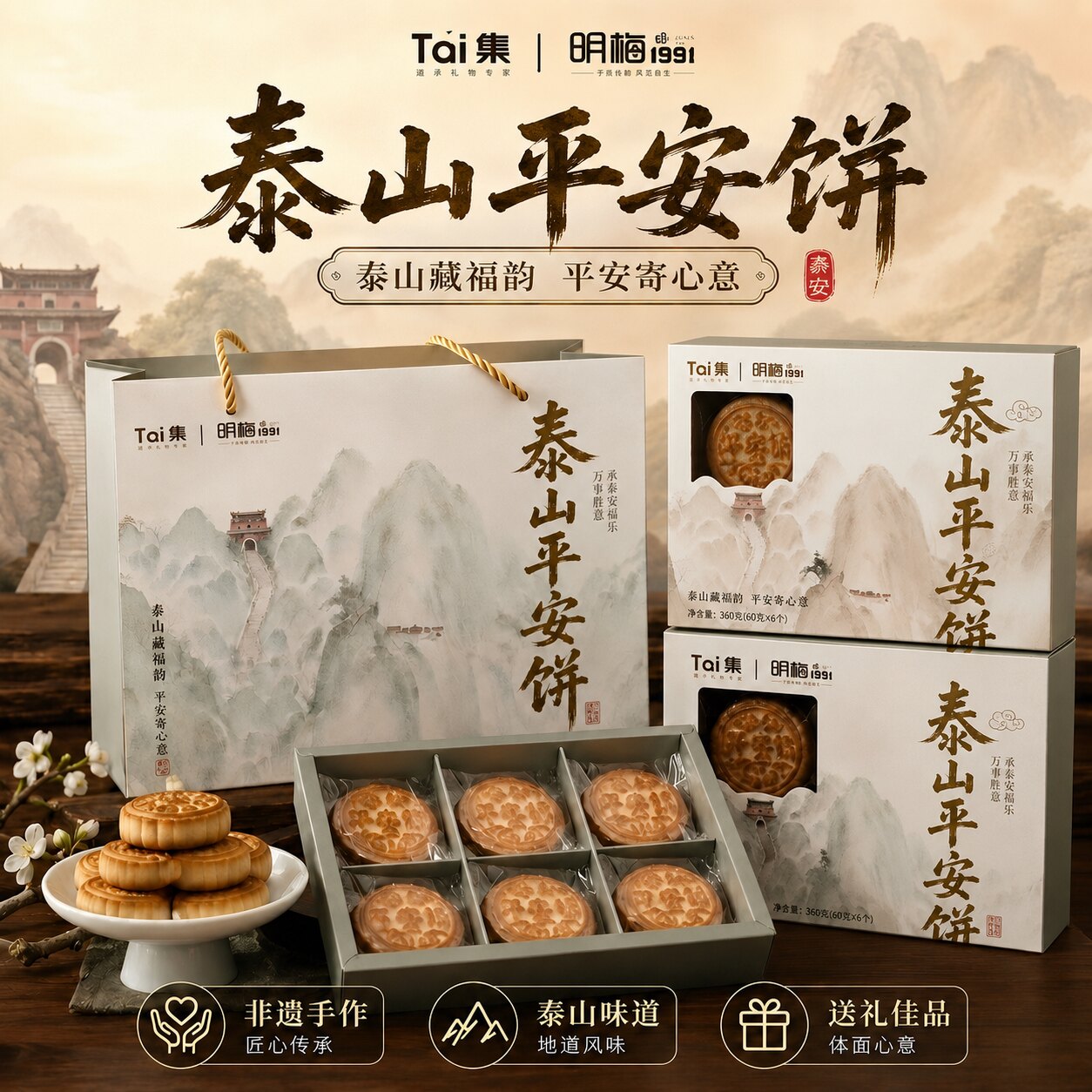 山东泰安特产泰山奶奶平安饼伴手礼送长辈领导点心礼盒装