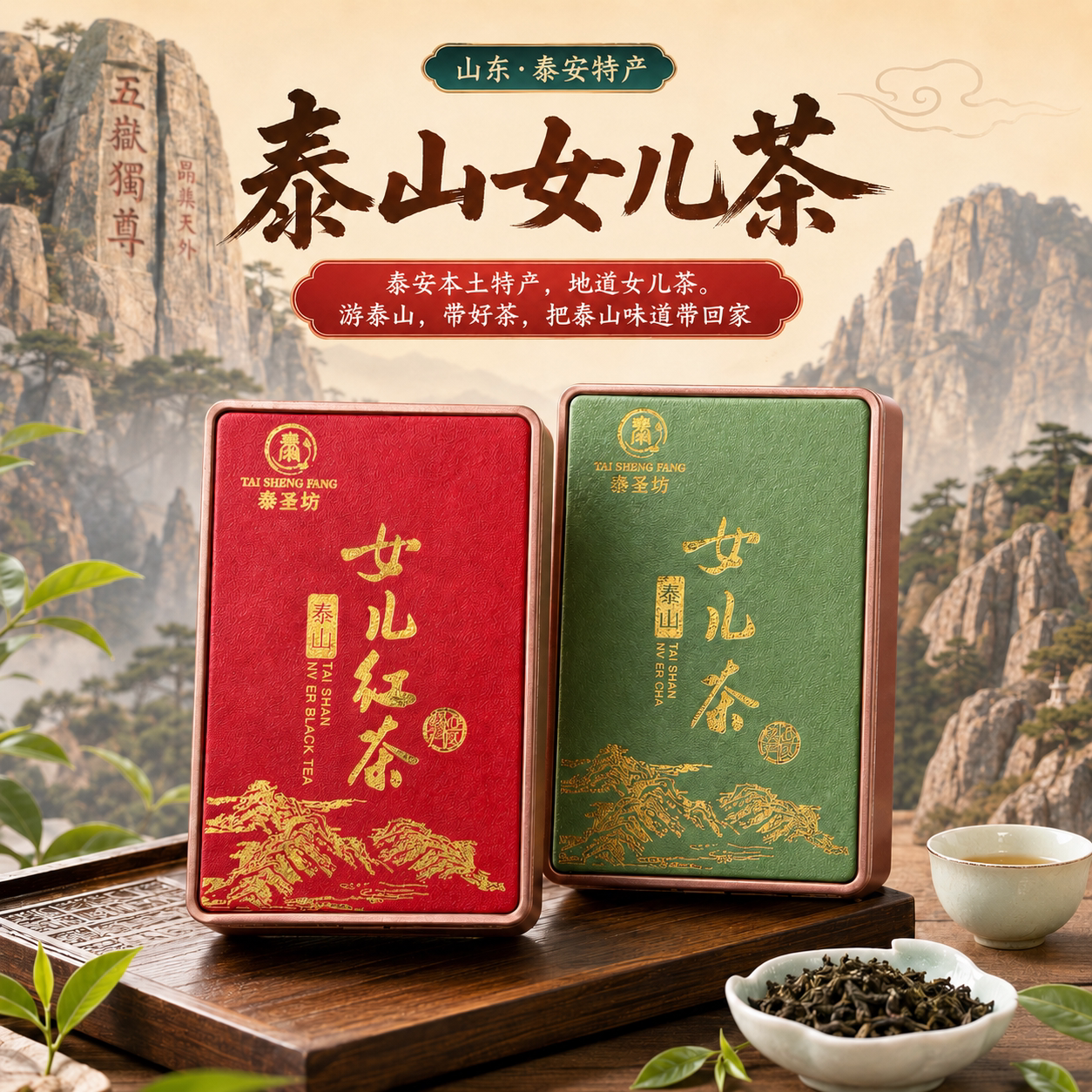 泰圣坊泰山女儿茶一级绿茶铁盒