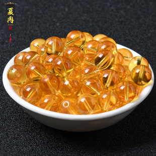 黄水晶散珠圆珠半成品优化巴西黄养晶暴力黄水晶diy串珠手工材料