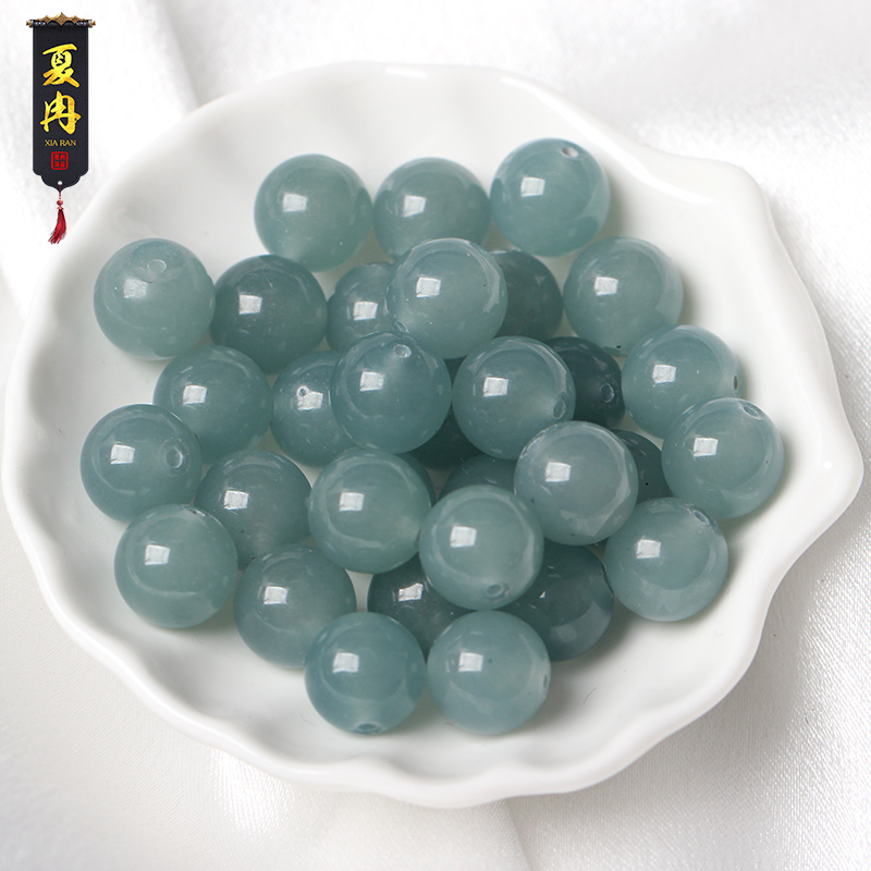 冰种巴山蓝水色翡翠diy散珠子手工编织手链挂件绳饰品配件玉石