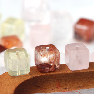 天然紫黄白绿粉水晶方糖方块配件百搭串手工diy手链编绳散珠水晶