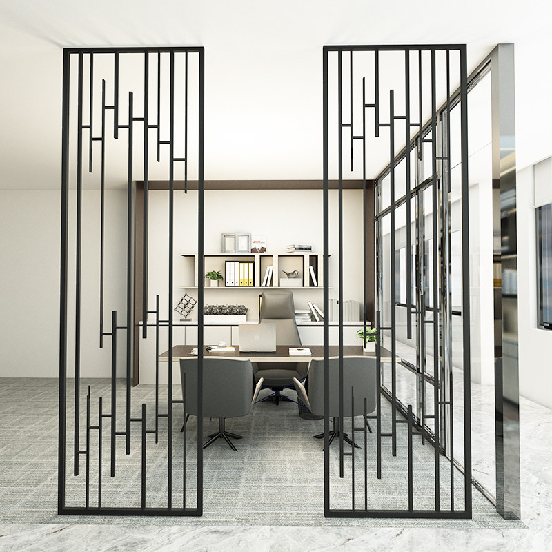 中式花格隔断铁艺镂空屏风美式客厅玄关办公室墙乡村