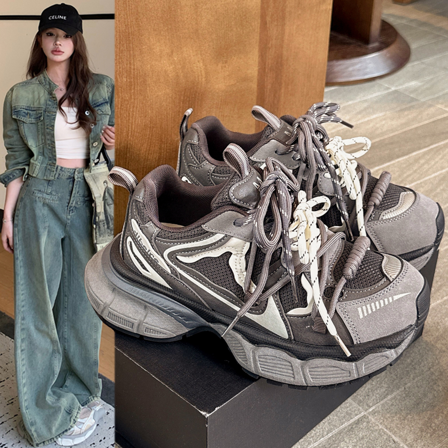 厚底休闲老爹鞋网面透气运动鞋