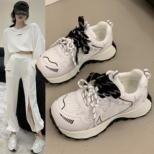 厚底复古显脚小运动鞋 小蛮腰老爹鞋 网面透气休闲鞋 新款 女2026春季
