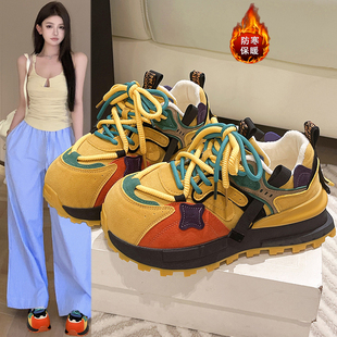 加绒鸳鸯老爹鞋女款2025秋冬新款百搭爆款运动休闲鞋加厚保暖棉鞋
