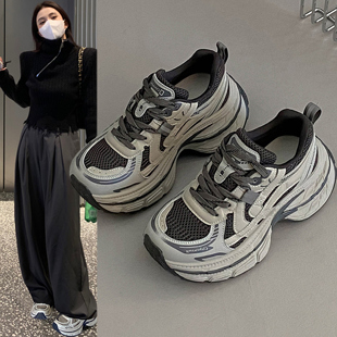 女2026新款 网面透气休闲鞋 春秋季 增高显脚小运动鞋 爆款 厚底老爹鞋