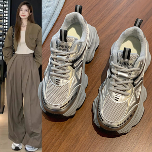 加绒老爹鞋女2024秋冬季新款厚底增高网面透气百搭轻便运动休闲鞋
