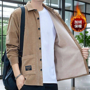 灯芯绒保暖长袖 加绒加厚衬衣宽松大码 衬衫 款 a23 秋冬男士 欧关男装