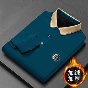翻领长袖 庆尼男装 男士 冬季 T恤保暖休闲打底a94 高档加绒加厚POLO衫