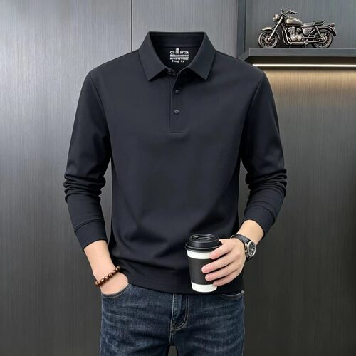 飞雪莹宝男装正品启非服饰秋冬季新款翻领百搭长袖时尚休闲POLOa1