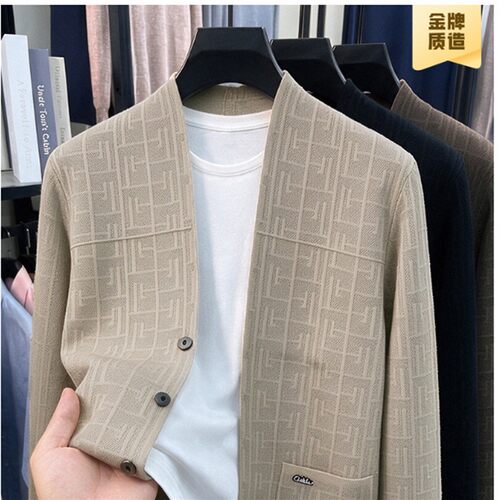 点击率男装秋季新款针织开衫男士轻奢时尚百搭宽松长袖毛衣外套a8
