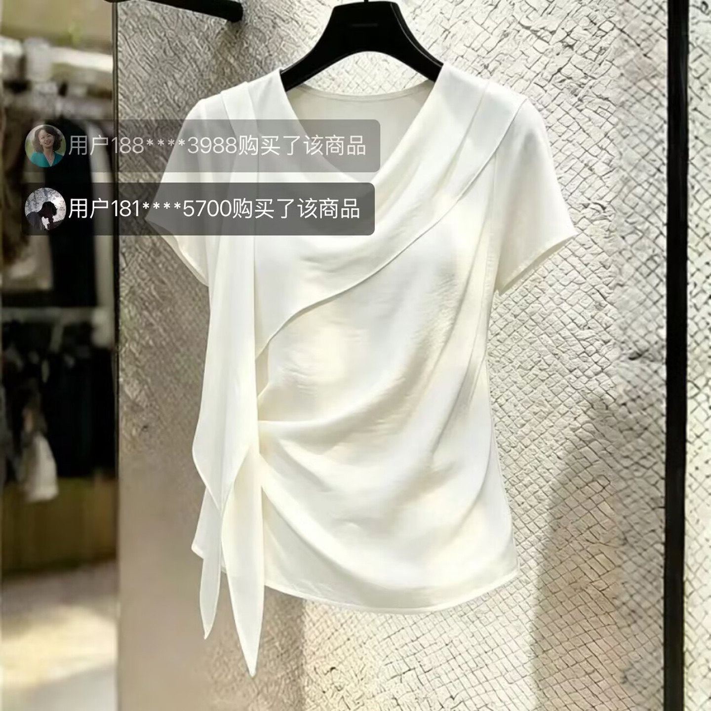 织序女装2026新款气质飘带短袖t恤夏季女士显瘦半袖设计感上衣a8