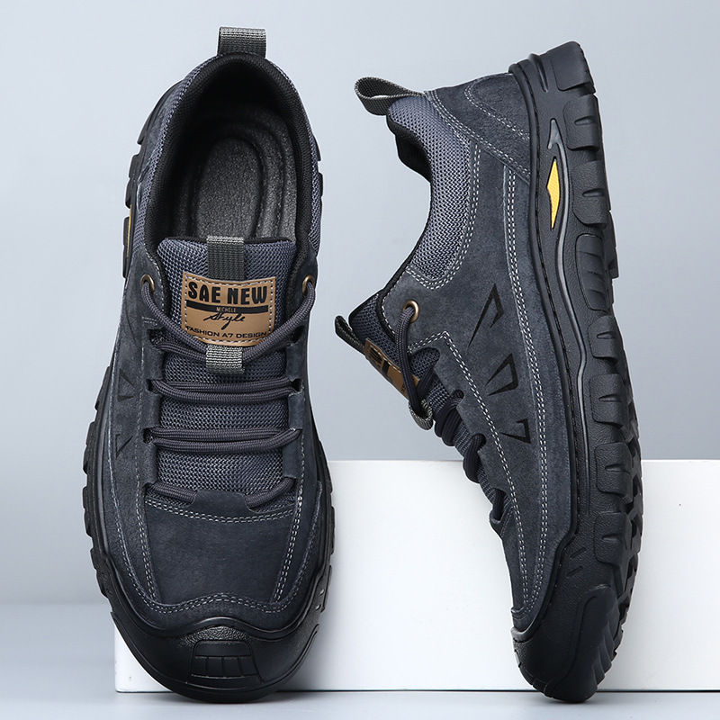 劲步男鞋真皮2025秋季新款男士休闲耐磨登山鞋户外厚底防滑软底鞋