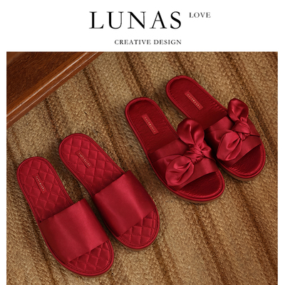 LUNA'S L.CO.绸缎.新婚高级拖鞋子结婚喜庆红色一对情侣 | 家居