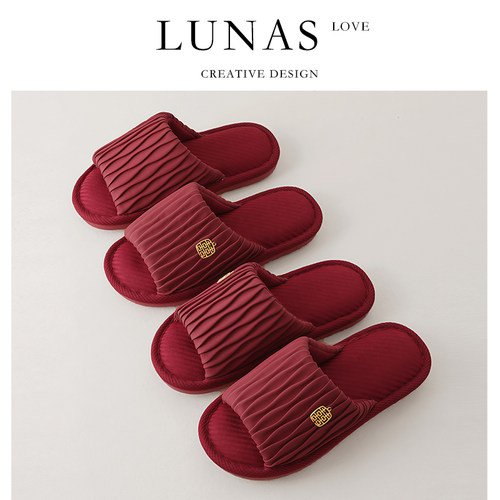 LUNA'S L.开口.新婚拖鞋结婚喜庆红色情侣晨袍一对春夏季 | 草誓