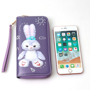 卡通兔子星黛露零钱包儿童女童pu皮紫色拉链长款手提钱包