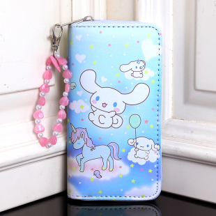 日系潮流卡通可爱印花彩虹独角兽动漫pu女童儿童长款手提拉链钱包