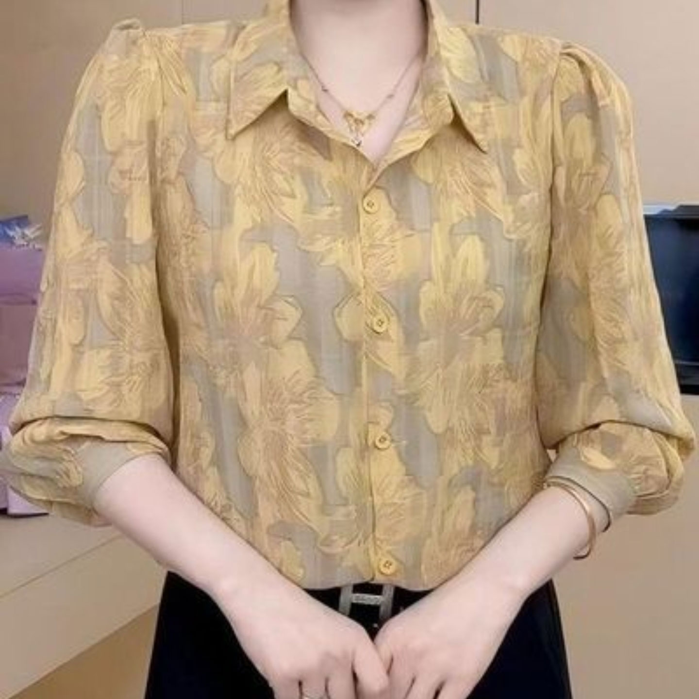 聚光点女装2026年秋季新款女士印花长袖衬衣时尚衬衫百搭显瘦小a4