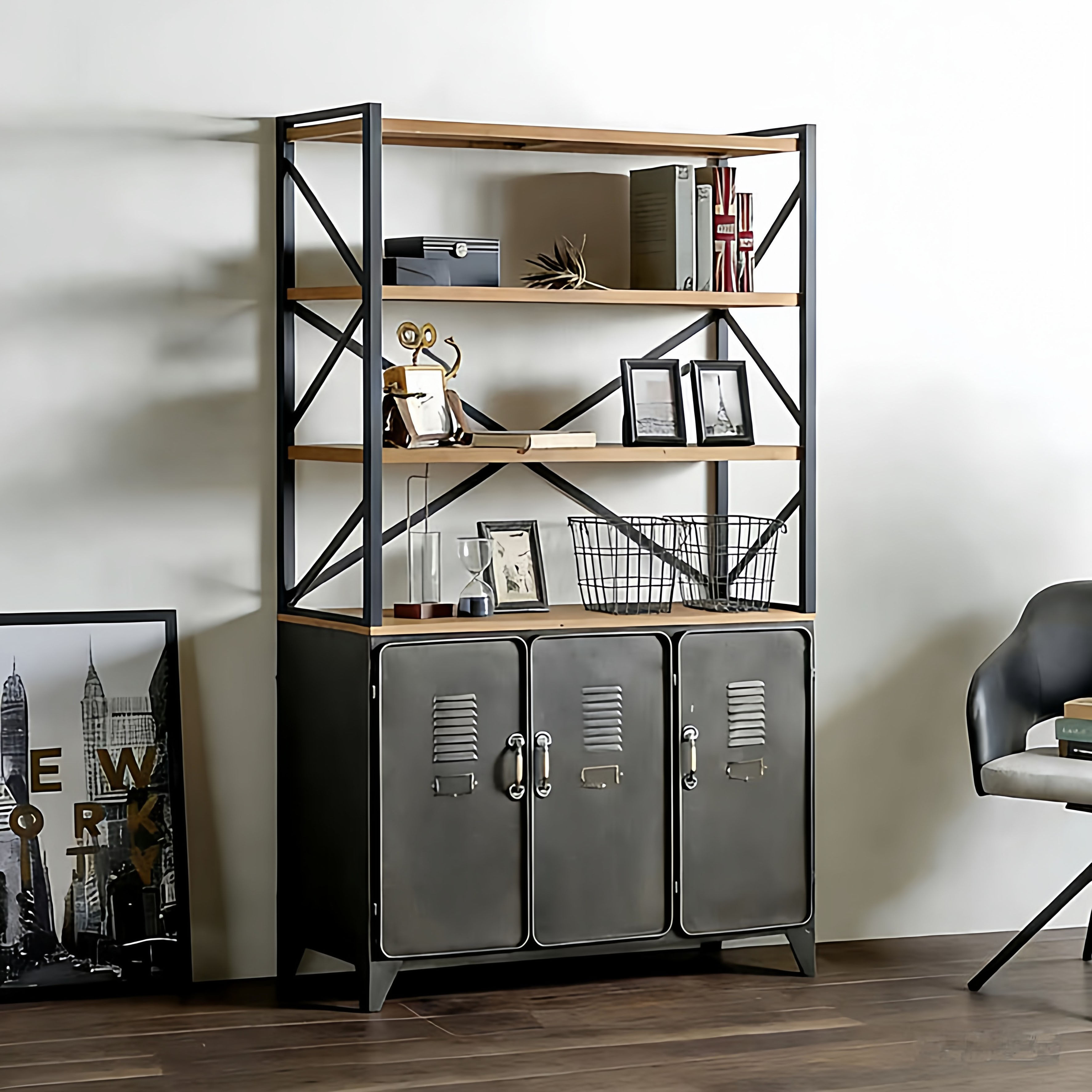 工业风铁艺储物书架 复古多层收纳展示柜收纳柜金属置物架落地