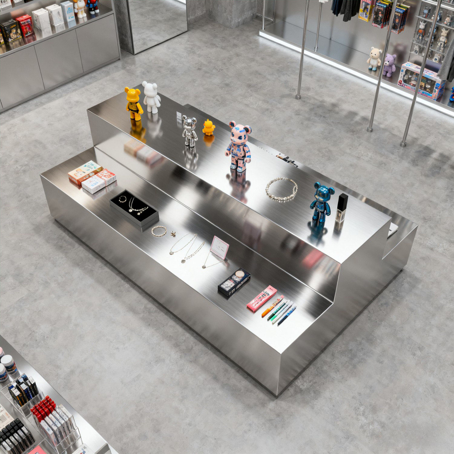中岛展示台服装店铺不锈钢流水台展示桌服饰饰品鞋包陈列道具展台