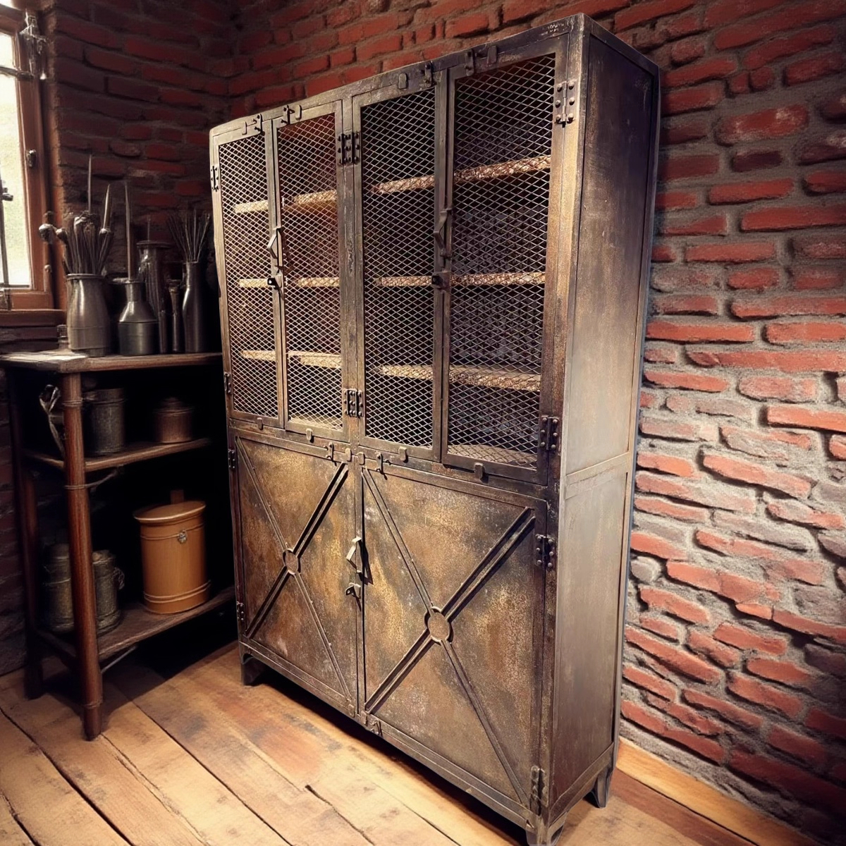 美式乡村铁艺储物铁皮柜子书柜资料柜文件柜工业风复古铁柜