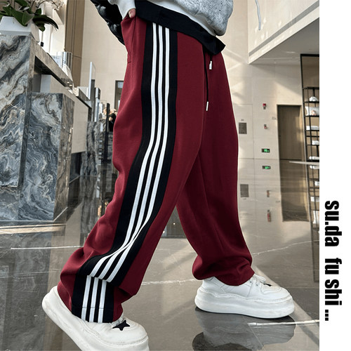 长裤直筒裤运动拼接织带休闲裤